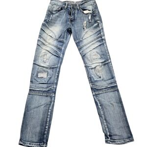 RGSTR Jeans Mens 30x30 Blue Distressed Moto Biker Slim Straight Stretch Denim